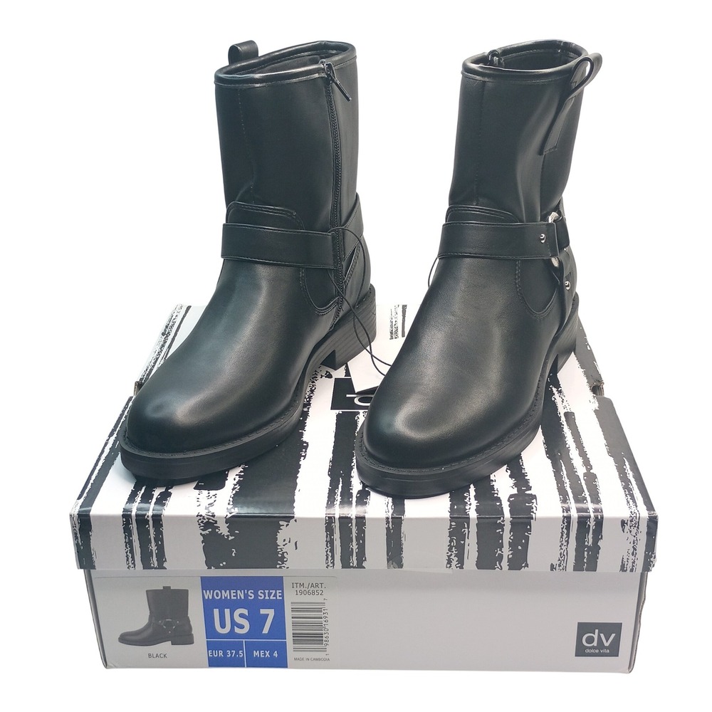 DV Dolce Vita Pondo Moto Boots Women Size 7 Black Harness Biker Booties